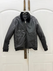 Aviator Faux Leather Bomber Jacket — Midnight Noir