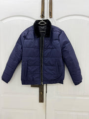 Fur-Collar Channel-Quilted Puffer Jacket — Royal Navy