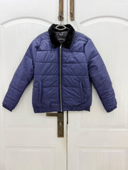 Fur-Collar Channel-Quilted Puffer Jacket — Royal Navy