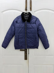Fur-Collar Channel-Quilted Puffer Jacket — Royal Navy