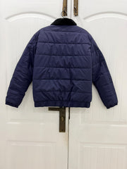 Fur-Collar Channel-Quilted Puffer Jacket — Royal Navy