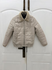 Shearling Collar Quilted Puffer Jacket — Stone Oatmeal