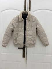 Shearling Collar Quilted Puffer Jacket — Stone Oatmeal