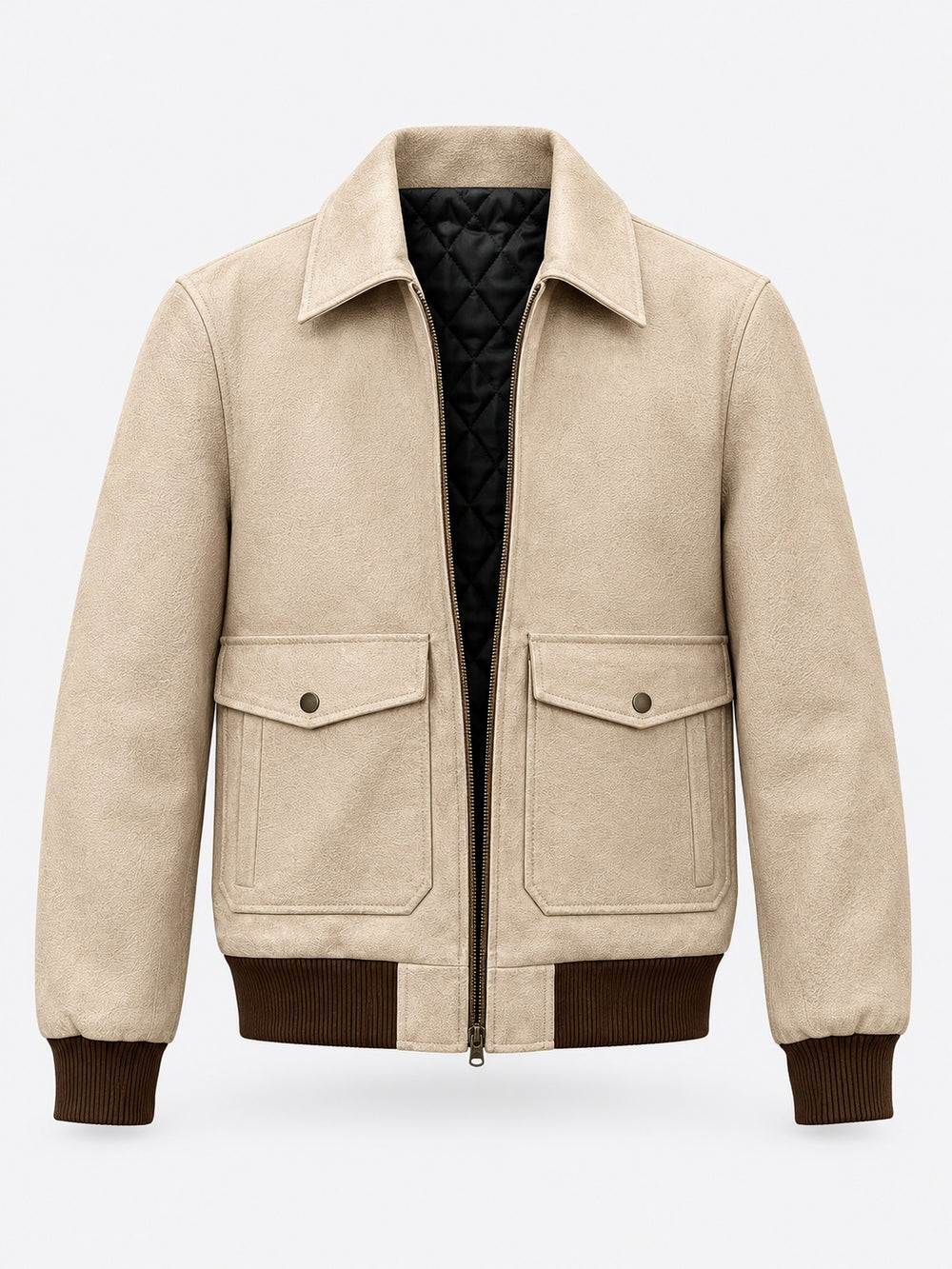 Suede Pilot Flight Bomber Jacket — Sandstone Beige