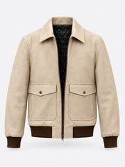 Suede Pilot Flight Bomber Jacket — Sandstone Beige