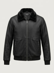 Aviator Faux Leather Bomber Jacket — Midnight Noir
