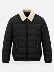 Shearling Collar Quilted Puffer Jacket — Matte Black