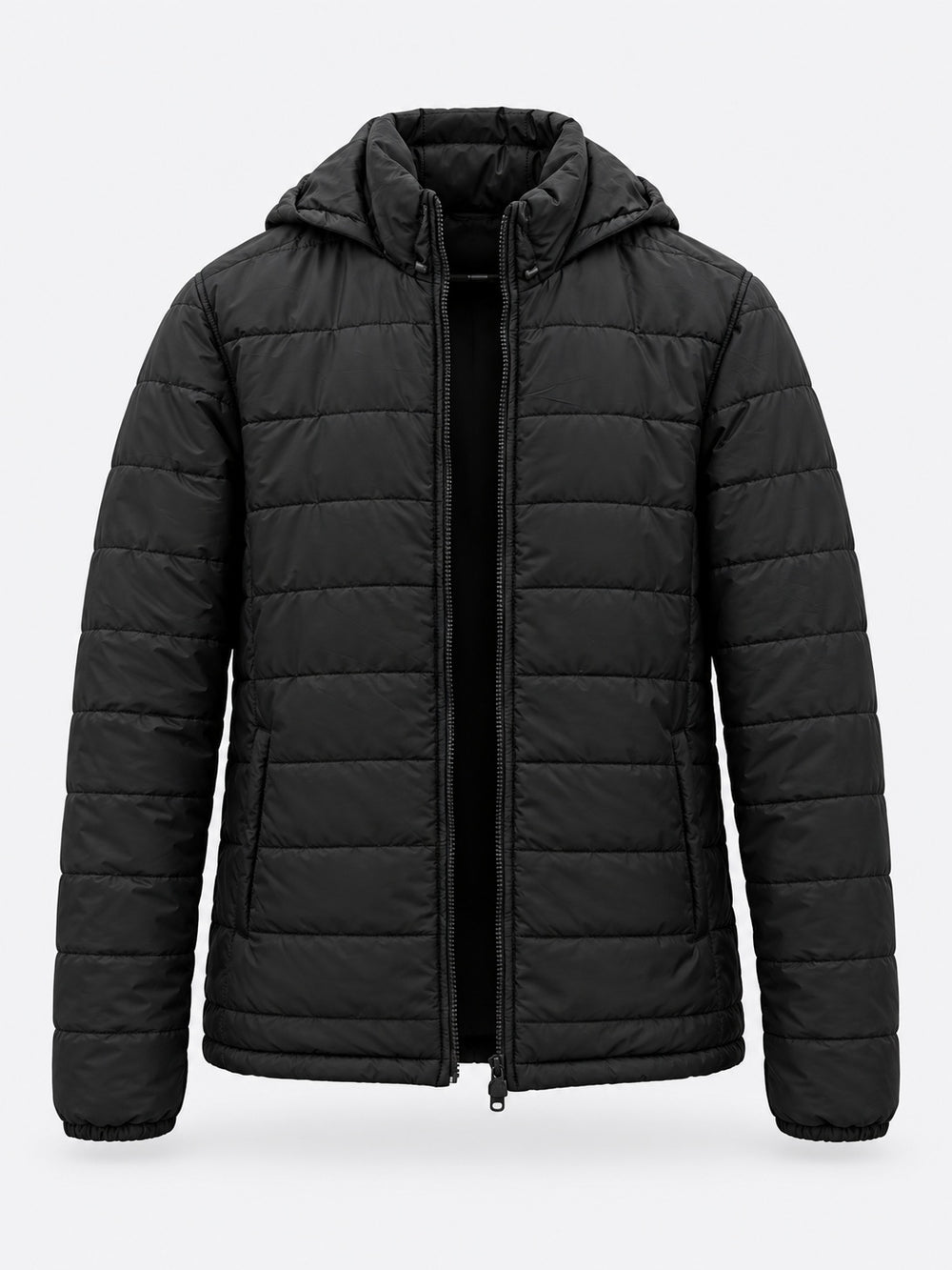 Thermal Hooded Channel-Quilted Puffer Jacket — Obsidian Black