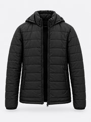 Thermal Hooded Channel-Quilted Puffer Jacket — Obsidian Black