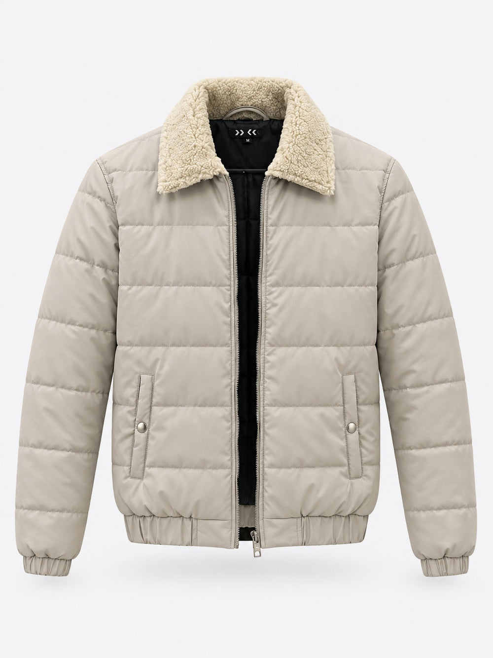 Shearling Collar Quilted Puffer Jacket — Stone Oatmeal