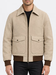 Suede Pilot Flight Bomber Jacket — Sandstone Beige