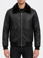 Aviator Faux Leather Bomber Jacket — Midnight Noir