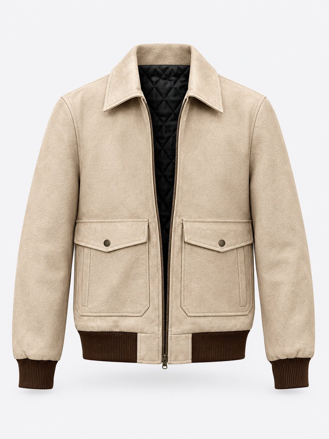 Suede Pilot Flight Bomber Jacket — Sandstone Beige