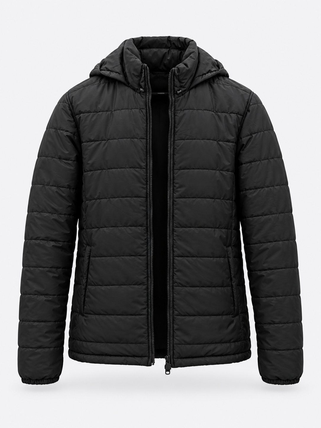 Thermal Hooded Channel-Quilted Puffer Jacket — Obsidian Black
