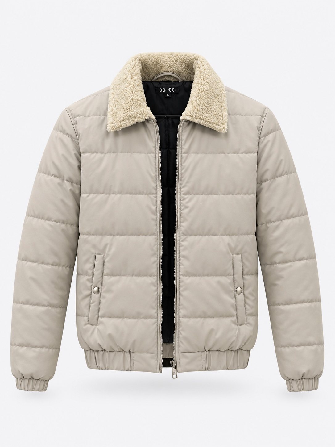Shearling Collar Quilted Puffer Jacket — Stone Oatmeal