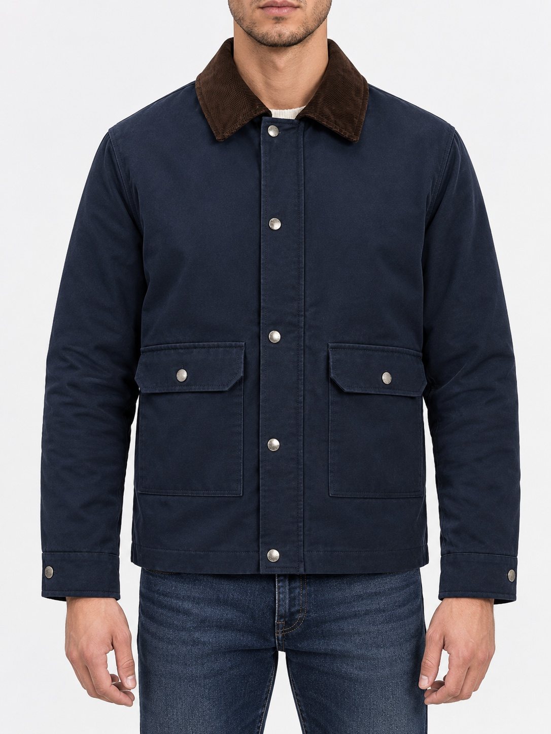 Heritage Canvas Field Barn Jacket — Midnight Navy on model
